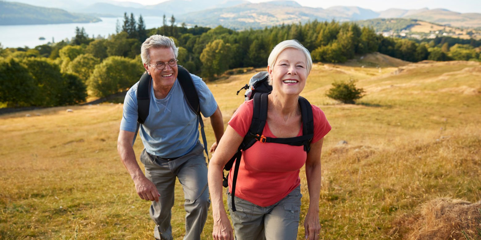 Retired couple hiking